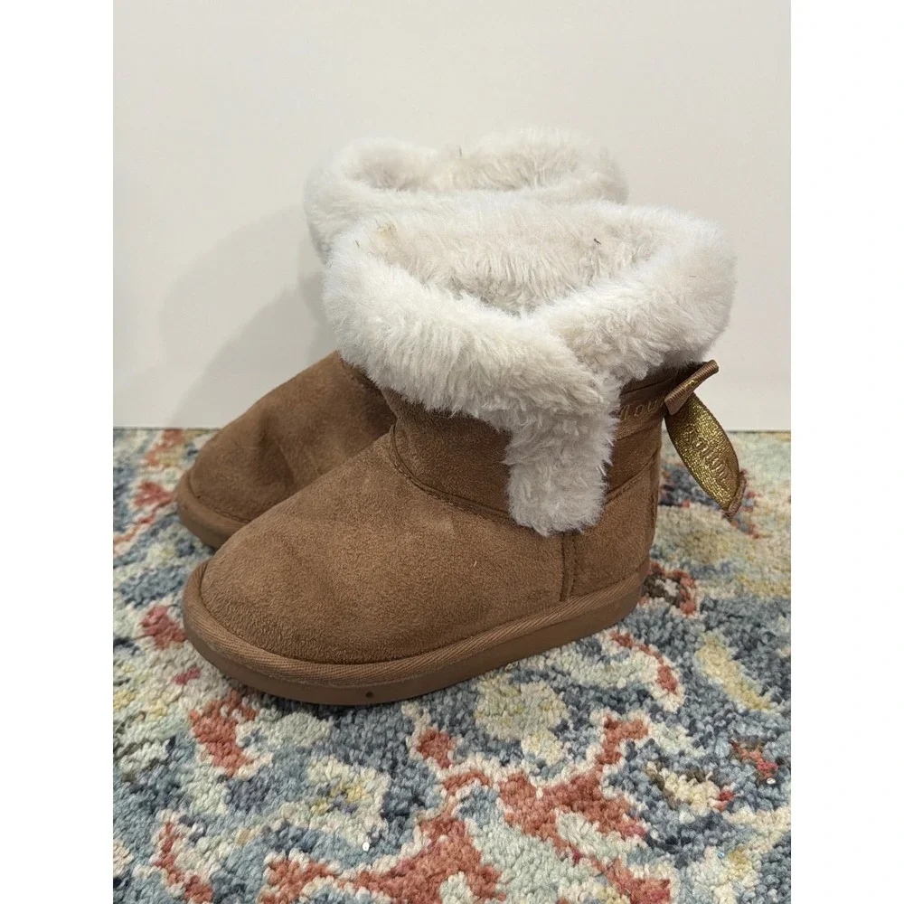 Juicy Couture Boots Girls 8 Toddler Brown Faux Fur Suede McBling *Flawed